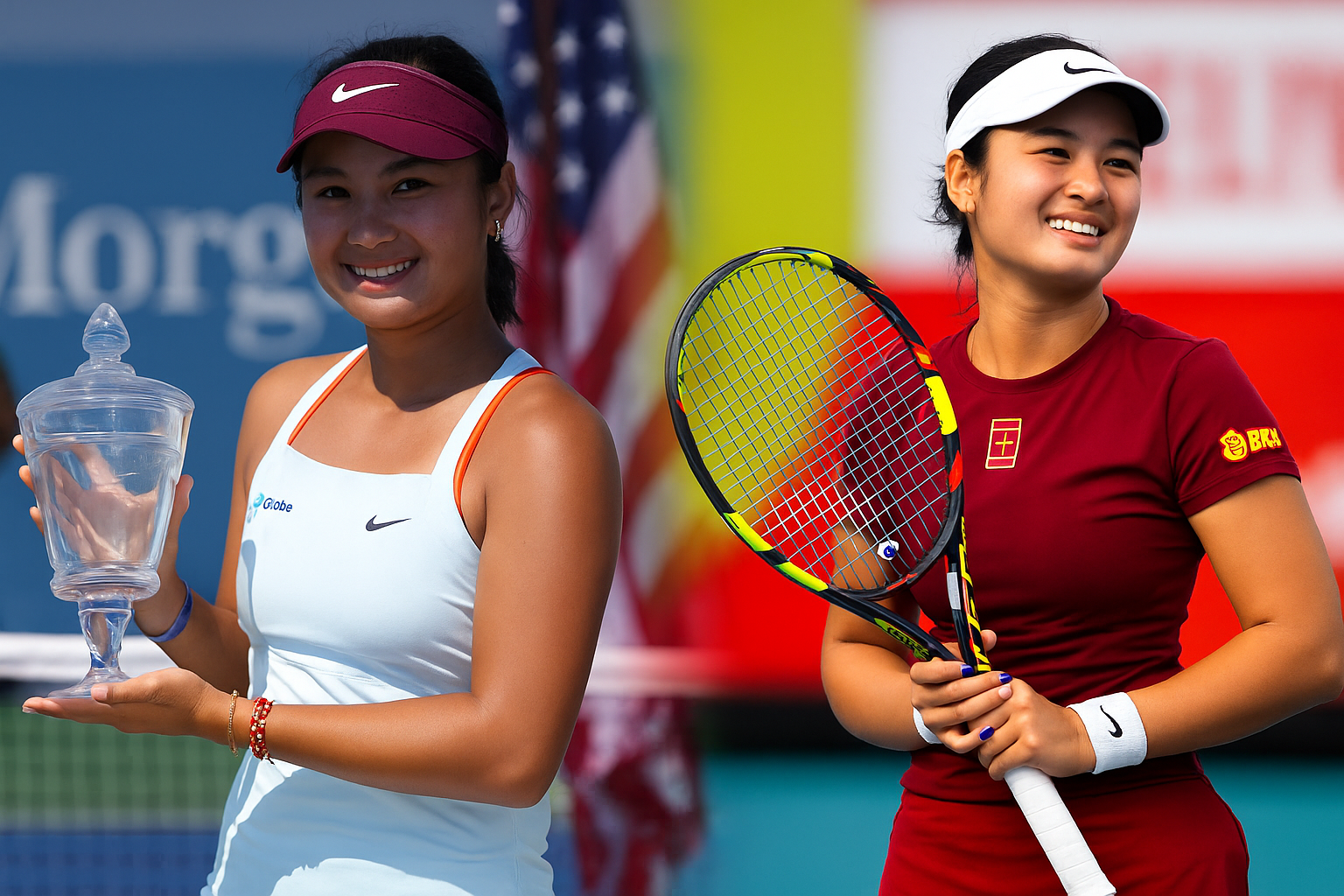 Alexandra Eala holding trophy and smiling on tennis court, 2025