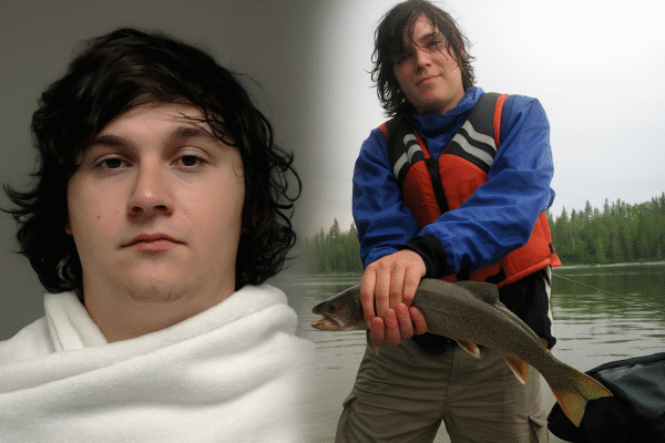 Joshua Jahn split portrait collage showing two sides — mugshot-style close-up and outdoor fishing photo, featured banner 2025.