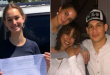 Collage of Lola Lovell with her mother Stacey Dash and family, smiling indoors and outdoors.